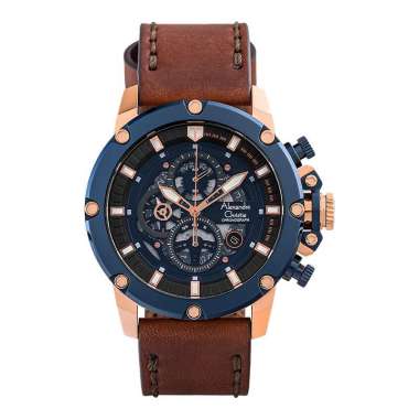 Alexandre Christie AC 6564 MC LURBU Chronograph Men Blue Dial Brown Leather Strap [Machtwatch] Cokla