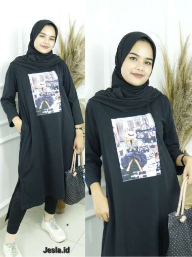JESLA FASHION RATU HIJAB MIDI DRESS BAHAN COMBED 24s APLIKASI SABLON MIDI DRESS MUSLIM MDI DRESS JUM
