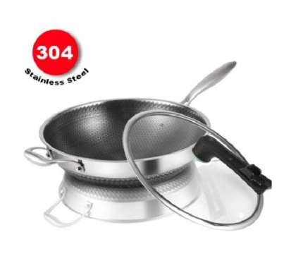 PREMIUM Wajan Wok Pan Stainless 304 Anti Gores Anti Lengket A