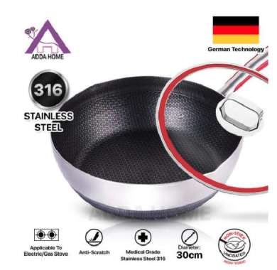 PREMIUM Wajan Wok Pan Stainless 304 Anti Gores Anti Lengket D