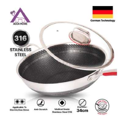 PREMIUM Wajan Wok Pan Stainless 304 Anti Gores Anti Lengket B