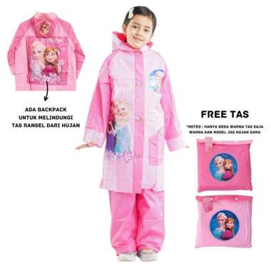 JAS HUJAN ANAK BACKPACK SETELAN JAKET CELANA MOTIF KARTUN Random Cewek