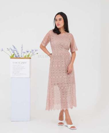 ELLIPSESINC Aurel Brocade Dress XL KHAKI