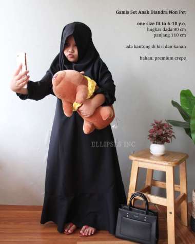 ELLIPSESINC Gamis Set Anak Ramadhan / Gamis Set Anak DIandra XS HITAM