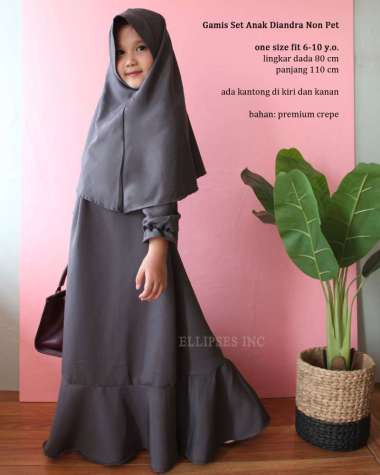 ELLIPSESINC Gamis Set Anak Ramadhan / Gamis Set Anak DIandra XS ABU