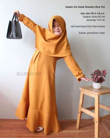 ELLIPSESINC Gamis Set Anak Ramadhan / Gamis Set Anak DIandra XS MUSTARD