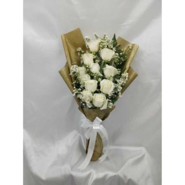 Handbucket bunga mawar putih fresh buket ulangtahun buket wisuda buket hadiah anniversary Putih JABO