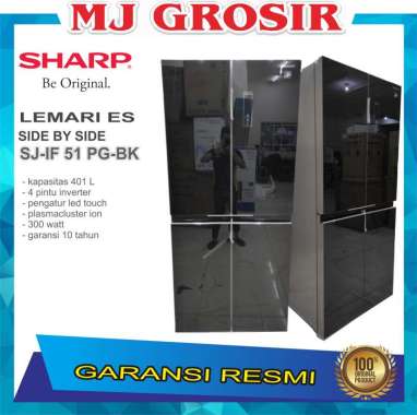 KULKAS SHARP SJ-IF51PG-BK LEMARI ES 4 PINTU SIDE BY SIDE SJ IF 51 PGBK hitam hitam