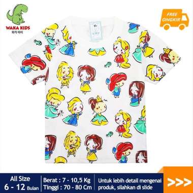 Wakakids Baju Atasan Lengan Pendek Bayi Anak Perempuan Motif Princess 3604 Venwk 6-12 bulan -