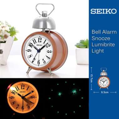 Seiko QHK-055M Quiet Sweep LED Light Lumibrite Alarm Clock Jam Beker Brown White