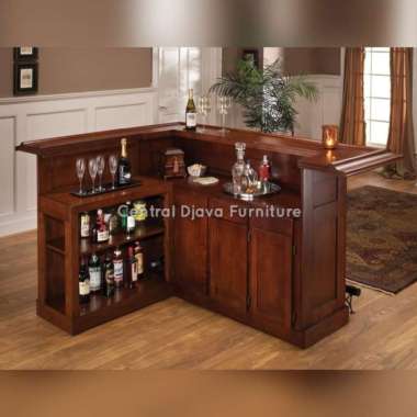 Meja Bar Mini Minimalis Kayu Jati Buffet Cafe/Bufet Sudut Mebel Jepara Coklat