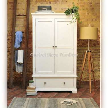 Lemari Pakaian 2 Pintu Laci Almari Cat Duco Kayu Jati Mebel Jepara -- Putih