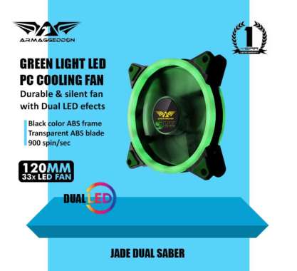 Fan Armaggeddon Jade Dual Saber 120mm - Green light LED PC cooling fan Jade Dual Saber