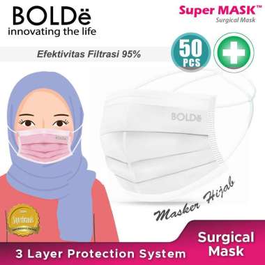 BOLDe Masker Hijab Medis 3 Ply Anti Virus ( 50 pcs ) Putih L PUTIH [ WHITE ]