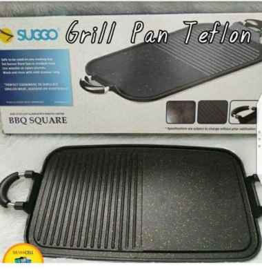 Suggo Grill Pan Teflon 2 In 1 Alat Bakar Sate Daging Bbq Square HITAM