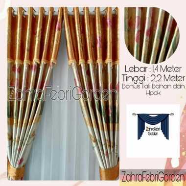 Gorden Murah BLACKOUT PONI LURUS Printing Emas Tulip Coklat