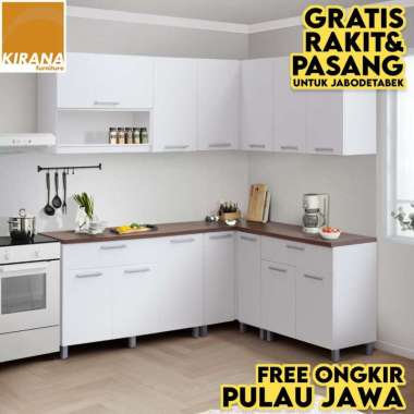 Kirana Kitchen Set Indiana Lemari Kabinet Dapur Rak Dapur - Bentuk L - Putih