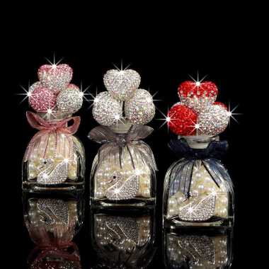 Pajangan Dashboard Love Crystal Rhinestones Tempat Parfum Kaca Mobil Merah
