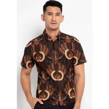 Krisna Batik Pria Kemeja Prayoga Lengan Pendek Premium Motif Bunga Kelapa Katun Adem S
