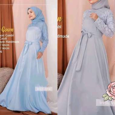 HASANAH JTR - SARASWA Maxi Dress Gamis Wanita Kebaya Brukat Brokat - Longdress Muslim Pesta M-L Maru