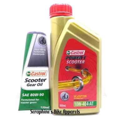 PAKET OLI CASTROL POWER 1 SCOOTER MATIC 10W40 0.8L + OLI GEAR GARDAN CASTROL 80W90 120ML - FOR ALL S