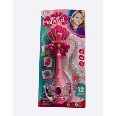 MAINAN MAGIC WAND KALUNG DAN MAHKOTA -MAINAN TONGKAT PERI ANAK - MERAH MUDA