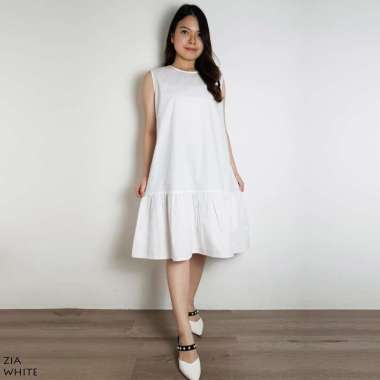 Evercloth Zia Dress - Dress Wanita Terusan Wanita Semua Ukuran WHITE
