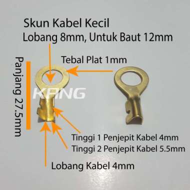 SKUN SEKUN TERMINAL RING BULAT KUNINGAN LOBANG 8MM BAUT 12 KABEL KECIL