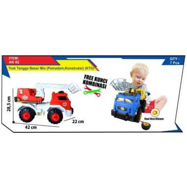 Truk Tangga Besar Mix Pemadam Kebakaran, Konstruksi KTG / Mainan Truk Konstruksi / AK62
