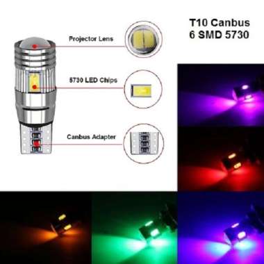 Lampu LED T10 Senja / Sen 6 Mata 5630 / 5730 Lensa Canbus Projector Projie Mobil Motor Merah