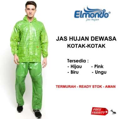 JAS HUJAN Setelan Elmondo Kotak Kotak Jaket Celana 928 Promo TERMURAH Hijau