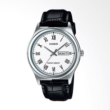 CASIO Standard Strap Leather Jam T ... Black White MTP-V006L-7B