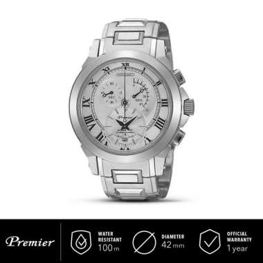 Jam Tangan Pria Seiko Premier Kinetic Chronograph Quartz Stainless Steel SNL039J1 Original Silver