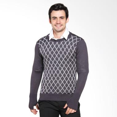 VM Rajut Panjang Long Knitt Sweater Pria - Abu PJG-09 Semua Ukuran Abu - abu