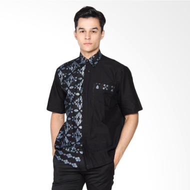 Jogja Batik Reno A Hem Kemeja Batik Pria - Batik Kombinasi Hitam Polos