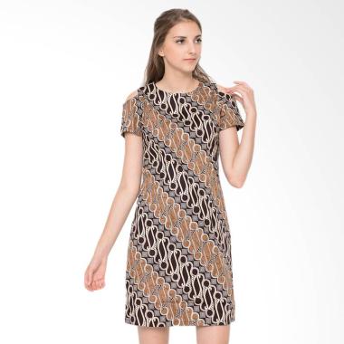 FBW Sabrina Cold Shoulder Batik Dress Wanita - Cokelat