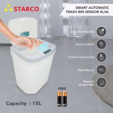 Starco Smart Otomatis Trash Bin Tempat Sampah Tong Sampah Sensor 15L Hitam