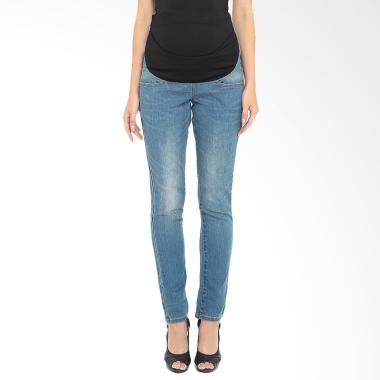 INUJIRUSHI Maternity Jeans Velcro Celana Panjang Ibu Hamil - Blue