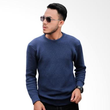 Gomuda O-Neck Cord Rajut Sweater Pria - Navy