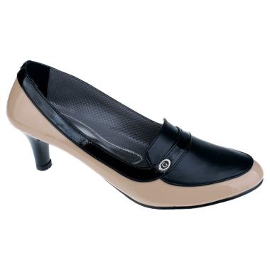 Syaqinah 283 Kulit Asli Sepatu Heels Wanita - Cream Kombinasi