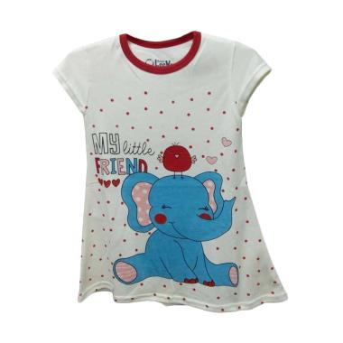 Leeva Motif Elephant Baju Daster Anak Perempuan - White Red