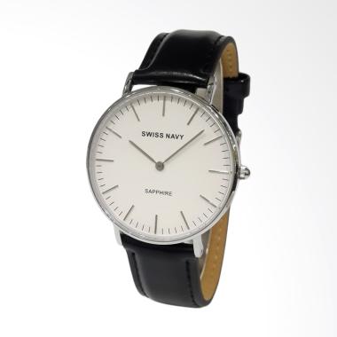Swiss Navy Sapphire Series 8352BSSWHBK Kulit Jam Tangan Wanita - Silver Hitam (Free Nato Strap)