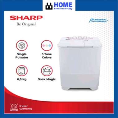 SHARP ES-T65MW-GK Mesin Cuci - Abu abu [2 Tabung/6.5 kg] Abu Tua