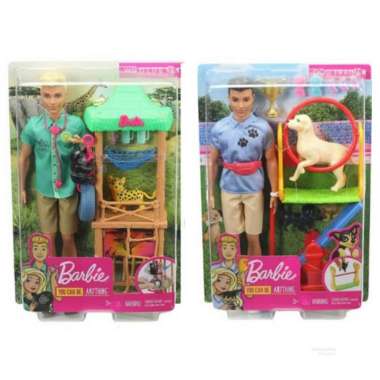 Boneka Mattel Barbie Ken Wildlife Vet & Dog Trainer Doll Playset-BLONDE WILDLIFE