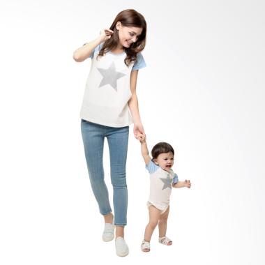 Mooimom Star Nursing T-shirt Couple ... ui Couple Ibu Anak - Blue