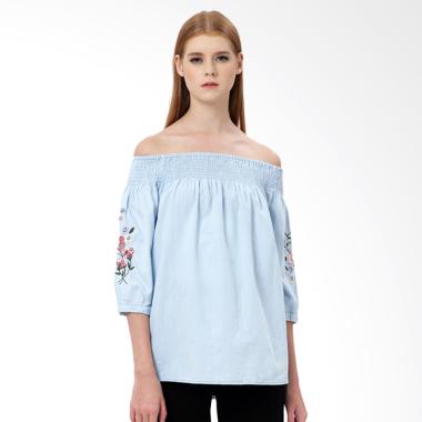 MKY Clothing Embroidery Denim Cotton Blouse Wanita
