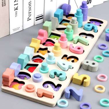 ONE-M94 PART 2 Mainan Edukasi 7in1 Puzzle Kayu Anak Huruf dan Angka Pancing Ikan Montessori Wooden T