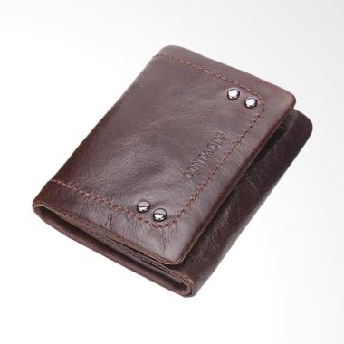 Contacts Trifold Kulit Asli Versi Pendek Dompet Pria - Coffee [M1208]