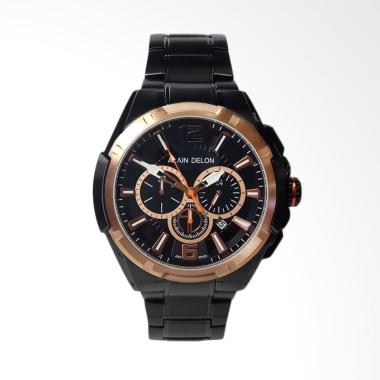 Alain Delon Stainless Steel Chronograph Jam Tangan Pria - Black Rosegold [AD425-1775C] Black - Rose 