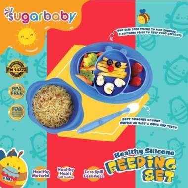 Sugar Baby 3in1 Healthy Silicone Feeding Set Peralatan Makan Bayi - BLUE BLUE